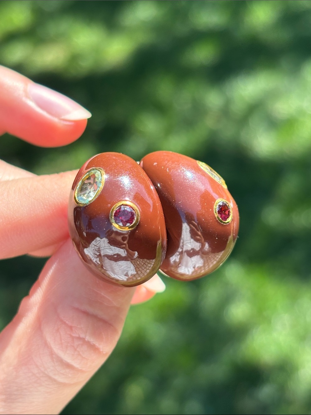 Lizzie Fortunato Mini Studded Arp in Brown with red and yellow crystals